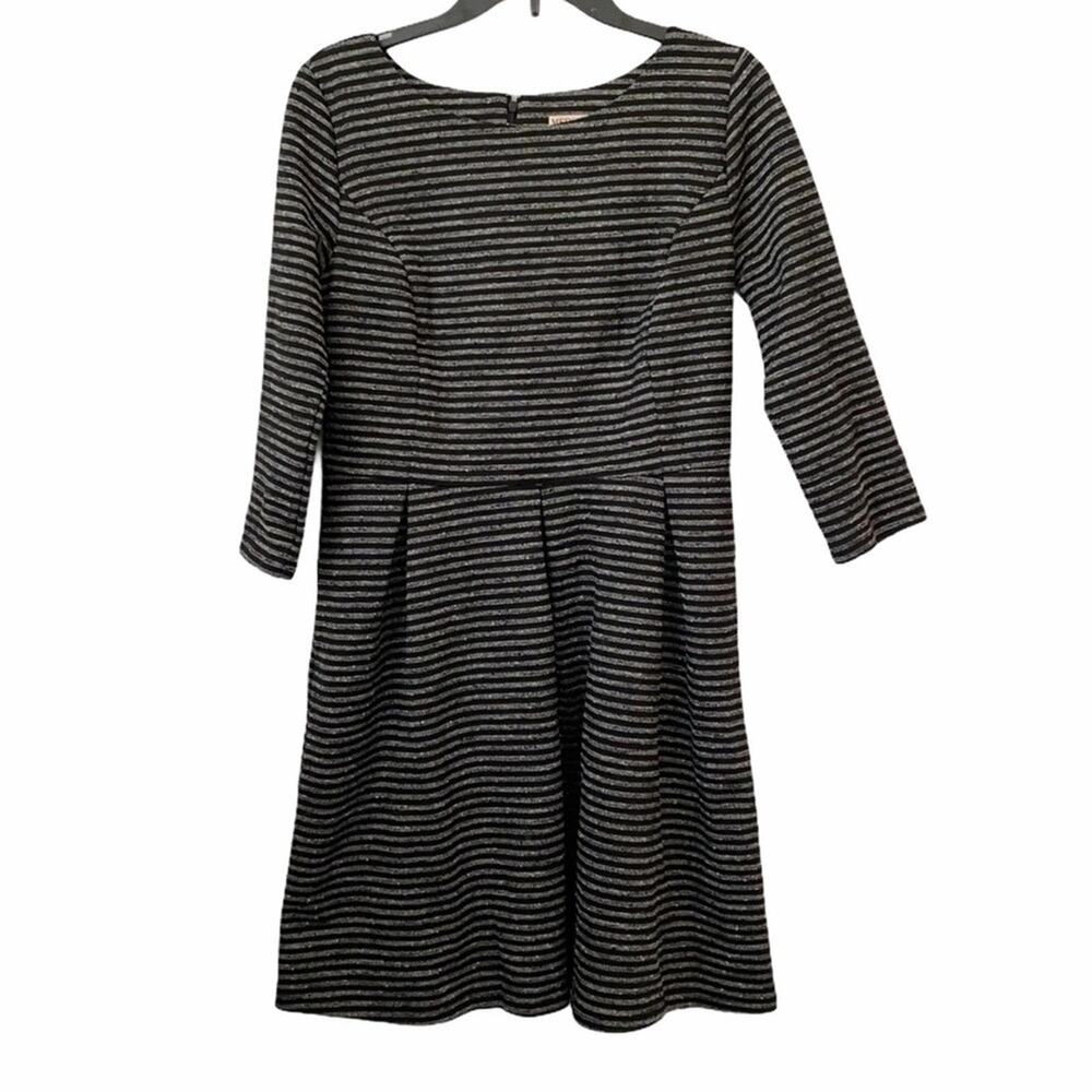 Merona Black & Gray Striped Pleated Dress